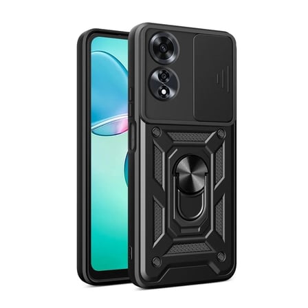 Oppo A60 Uyumlu Tank Kılıf - Yüzüklü Standlı Extra Darbe Koruma Zırhlı Outdoor Kapak - Siyah