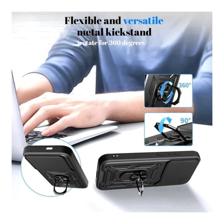 Poco F8 Pro Uyumlu Tank Kılıf - Yüzüklü Standlı Extra Darbe Koruma Zırhlı Outdoor Kapak - Lacivert