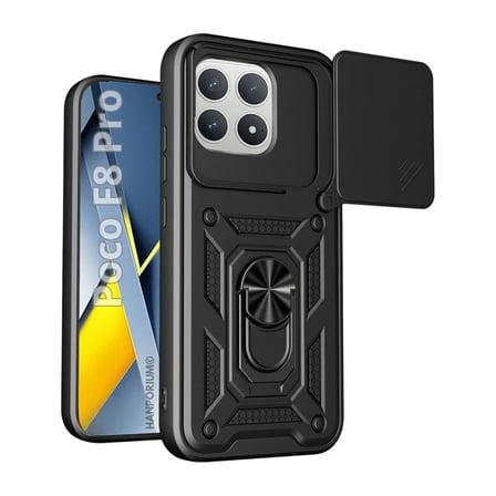 Poco F8 Pro Uyumlu Tank Kılıf - Yüzüklü Standlı Extra Darbe Koruma Zırhlı Outdoor Kapak - Siyah
