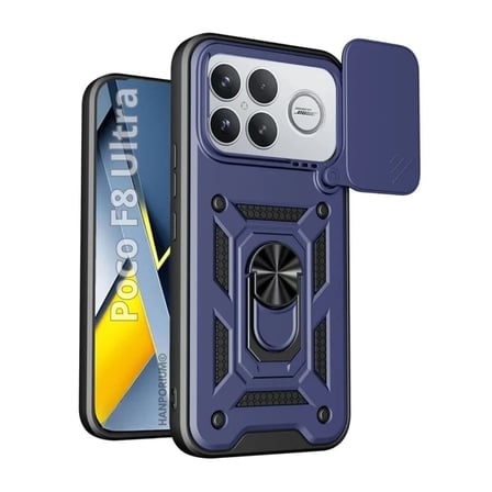 Poco F8 Ultra Uyumlu Tank Kılıf - Yüzüklü Standlı Extra Darbe Koruma Zırhlı Outdoor Kapak - Lacivert