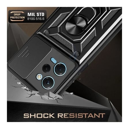 Poco X5 Pro Uyumlu Tank Kılıf - Yüzüklü Standlı Extra Darbe Koruma Zırhlı Outdoor Kapak Siyah