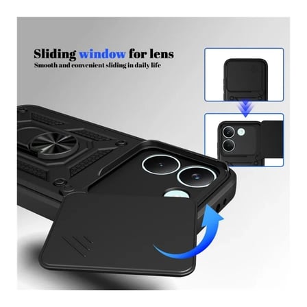 Poco X8 Pro Uyumlu Tank Kılıf - Yüzüklü Standlı Extra Darbe Koruma Zırhlı Outdoor Kapak - Kırmızı
