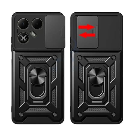 Tecno Pova 8 Uyumlu Tank Kılıf - Yüzüklü Standlı Extra Darbe Koruma Zırhlı Outdoor Kapak - Siyah