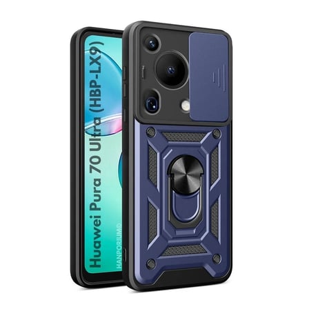Huawei Pura 70 Ultra Uyumlu Tank Kılıf Yüzüklü Extra Koruma Zırhlı Outdoor Kapak Lacivert