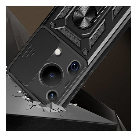 Huawei Pura 70 Ultra Uyumlu Tank Kılıf Yüzüklü Standlı Extra Koruma Zırhlı Outdoor Kapak Siyah