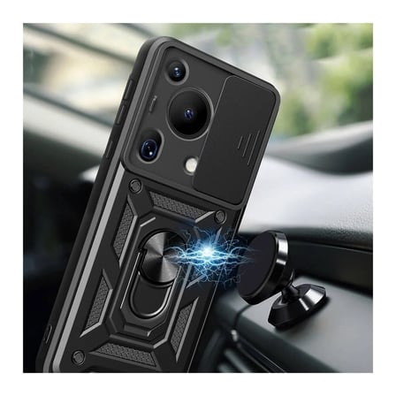 Huawei Pura 70 Ultra Uyumlu Tank Kılıf Yüzüklü Standlı Extra Koruma Zırhlı Outdoor Kapak Siyah