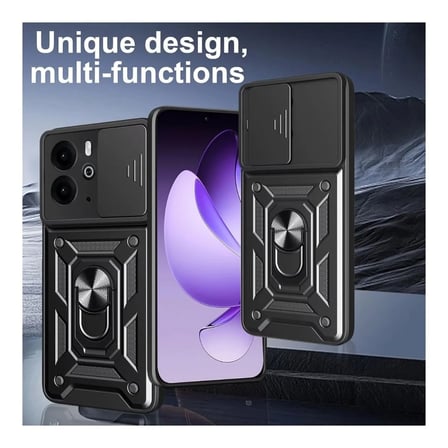 Realme 14 Uyumlu Tank Kılıf - Yüzüklü Standlı Extra Darbe Koruma Zırhlı Outdoor Kapak Lacivert