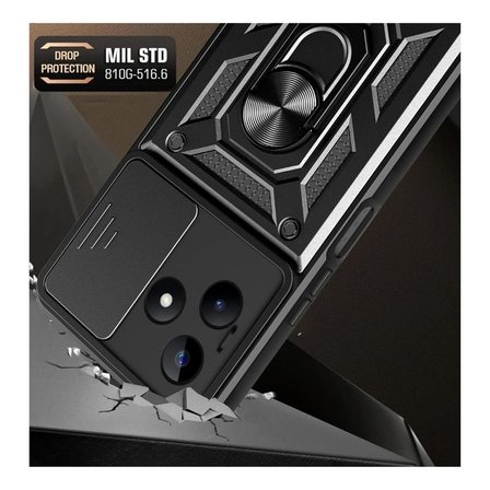 Realme C61 Uyumlu Tank Kılıf - Yüzüklü Standlı Extra Darbe Koruma Zırhlı Outdoor Kapak - Siyah
