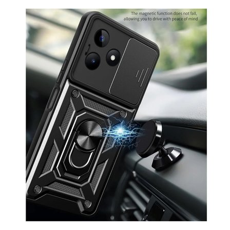 Realme C63 Uyumlu Tank Kılıf - Yüzüklü Standlı Extra Darbe Koruma Zırhlı Outdoor Kapak - Siyah