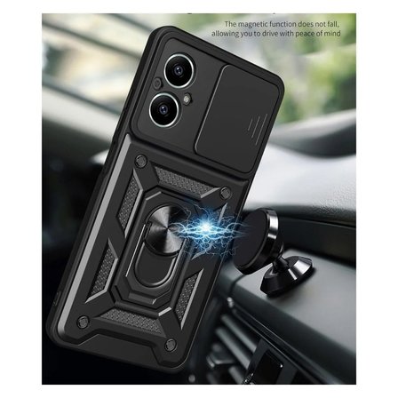 Realme C67 Uyumlu Tank Kılıf - Yüzüklü Standlı Extra Darbe Koruma Zırhlı Outdoor Kapak - Siyah