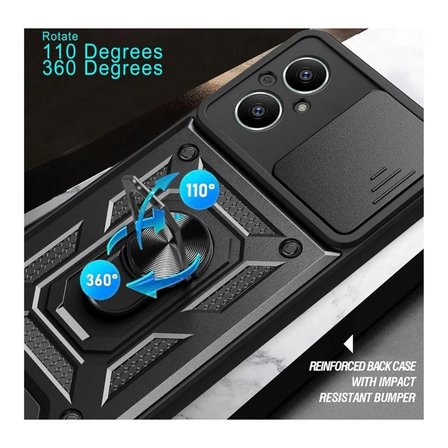 Realme C67 Uyumlu Tank Kılıf - Yüzüklü Standlı Extra Darbe Koruma Zırhlı Outdoor Kapak - Siyah