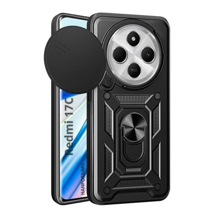 Redmi 17C Uyumlu Tank Kılıf - Yüzüklü Standlı Extra Darbe Koruma Zırhlı Outdoor Kapak - Siyah