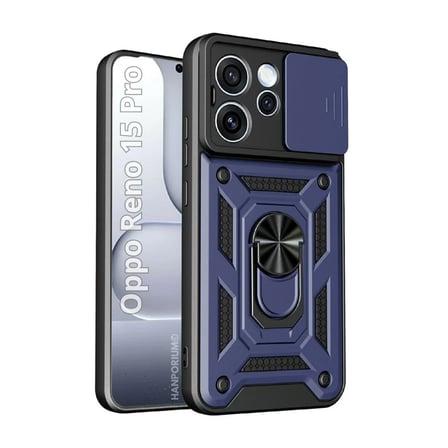 Oppo Reno 15 Pro Uyumlu Tank Kılıf - Yüzüklü Standlı Extra Darbe Koruma Zırhlı Outdoor Kapak - Lacivert