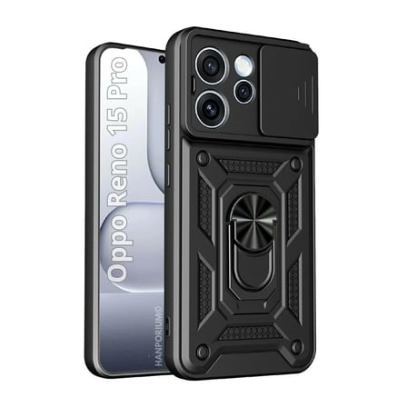 Oppo Reno 15 Pro Uyumlu Tank Kılıf - Yüzüklü Standlı Extra Darbe Koruma Zırhlı Outdoor Kapak - Siyah