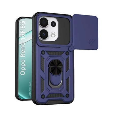 Oppo Reno 16F Uyumlu Tank Kılıf - Yüzüklü Standlı Extra Darbe Koruma Zırhlı Outdoor Kapak - Lacivert