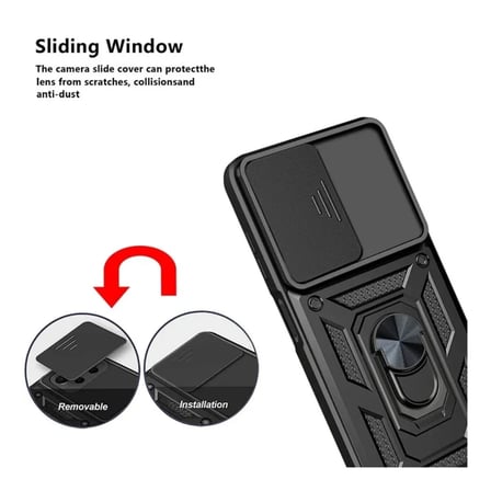 Infinix Smart 10 Uyumlu Tank Kılıf Yüzük Standlı Extra Darbe Koruma Zırhlı Outdoor Kapak Siyah