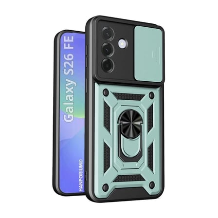 Samsung Galaxy S26 FE Uyumlu Tank Kılıf - Yüzüklü Standlı Extra Darbe Koruma Zırhlı Outdoor Kapak - Yeşil