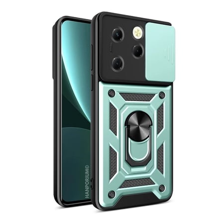 Tecno Spark 20 Pro Uyumlu Tank Kılıf - Yüzüklü Standlı Extra Darbe Koruma Zırhlı Outdoor Kapak - Yeşil