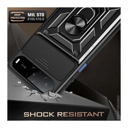 Tecno Spark 40 5G Uyumlu Tank Kılıf Yüzüklü Standlı Extra Koruma Zırhlı Outdoor Kapak Lacivert