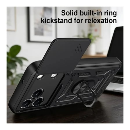 Tecno Spark 50 4G Uyumlu Tank Kılıf - Yüzüklü Standlı Extra Darbe Koruma Zırhlı Outdoor Kapak - Siyah