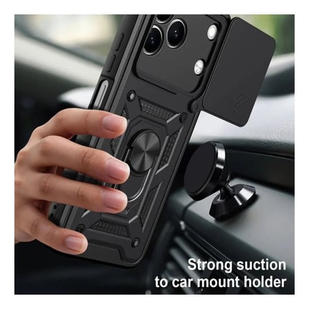 Tecno Spark 50 4G Uyumlu Tank Kılıf - Yüzüklü Standlı Extra Darbe Koruma Zırhlı Outdoor Kapak - Siyah
