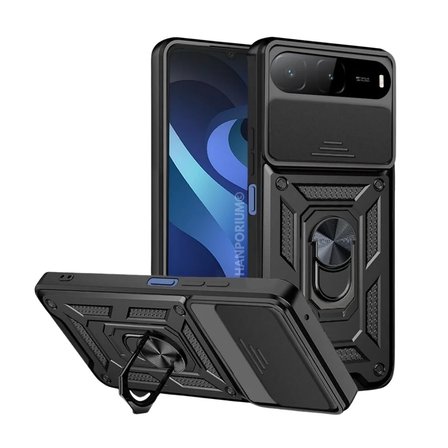 Tecno Spark Go 5G Uyumlu Tank Kılıf Yüzük Standlı Tam Darbe Koruma Zırhlı Outdoor Kapak Siyah