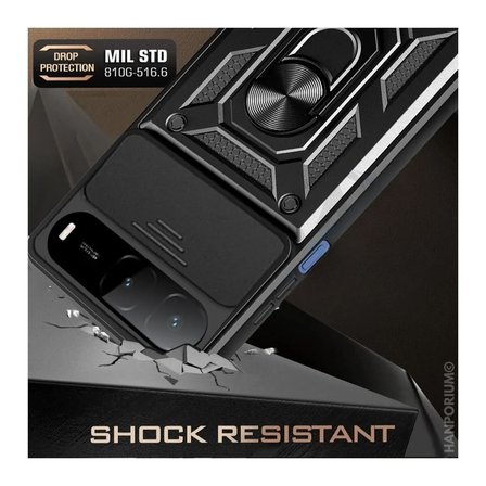 Tecno Spark Go 5G Uyumlu Tank Kılıf Yüzük Standlı Tam Darbe Koruma Zırhlı Outdoor Kapak Siyah