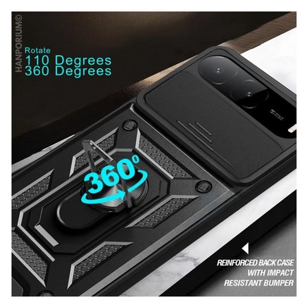 Tecno Spark Go 5G Uyumlu Tank Kılıf Yüzük Standlı Tam Darbe Koruma Zırhlı Outdoor Kapak Siyah