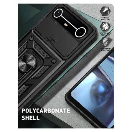 Tecno Spark Slim Uyumlu Tank Kılıf - Yüzüklü Standlı Extra Koruma Zırhlı Outdoor Kapak - Siyah