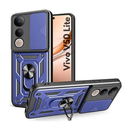 Vivo V50 Lite Uyumlu Tank Kılıf Yüzük Standlı Extra Darbe Koruma Zırhlı Outdoor Kapak Lacivert