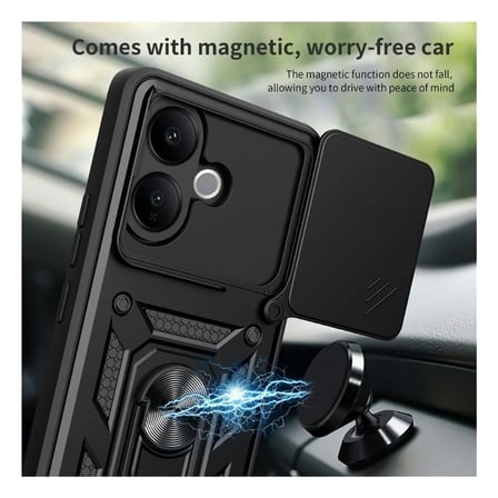 Vivo V60 Lite Uyumlu Tank Kılıf Yüzük Standlı Extra Darbe Koruma Zırhlı Outdoor Kapak Lacivert