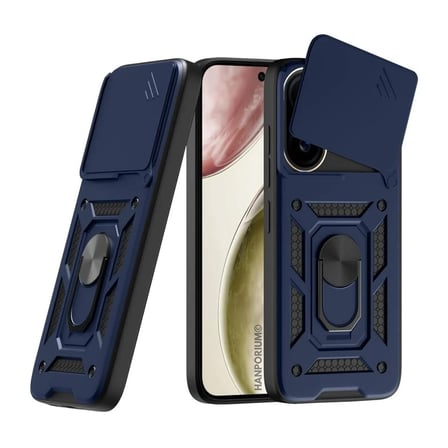 Vivo X200 FE Uyumlu Tank Kılıf - Yüzüklü Standlı Extra Darbe Koruma Zırhlı Outdoor Kapak - Lacivert