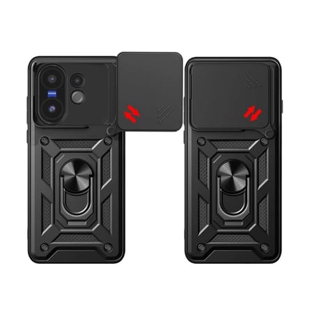 Vivo X200 FE Uyumlu Tank Kılıf - Yüzüklü Standlı Extra Darbe Koruma Zırhlı Outdoor Kapak - Lacivert