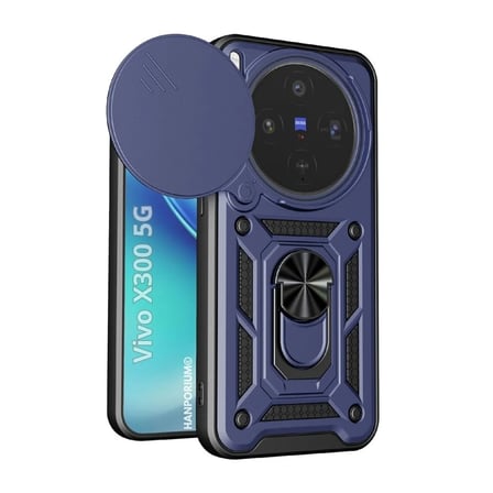 Vivo X300 Uyumlu Tank Kılıf - Yüzüklü Standlı Extra Darbe Koruma Zırhlı Outdoor Kapak - Lacivert