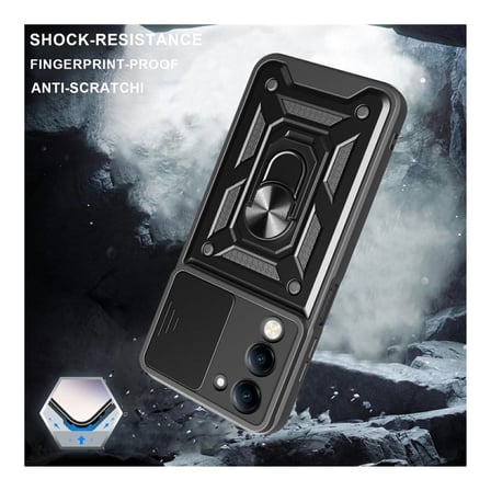 Vivo Y04 Uyumlu Tank Kılıf - Yüzüklü Standlı Extra Darbe Koruma Zırhlı Outdoor Kapak - Siyah