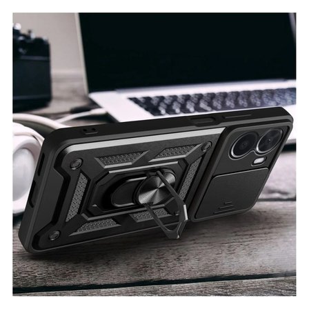 Vivo Y16 Uyumlu Tank Kılıf - Yüzüklü Standlı Extra Darbe Koruma Zırhlı Outdoor Kapak Lacivert