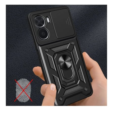 Vivo Y16 Uyumlu Tank Kılıf - Yüzüklü Standlı Extra Darbe Koruma Zırhlı Outdoor Kapak - Siyah