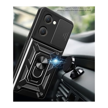 Vivo Y18e Uyumlu Tank Kılıf - Yüzüklü Standlı Extra Darbe Koruma Zırhlı Outdoor Kapak Lacivert