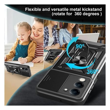 Vivo Y29S Uyumlu Tank Kılıf - Yüzüklü Standlı Extra Darbe Koruma Zırhlı Outdoor Kapak Lacivert