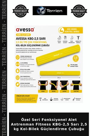 Özel Seri Fonksiyonel Alet Antrenman Fitness KBG-2,5 Sarı 2,5 kg Kol-Bilek Güçlendirme Çubuğu