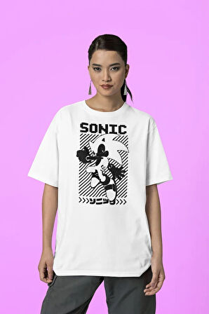 Sonic Çizgi Film Baskılı Unisex Oversize Tişört