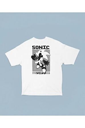 Sonic Çizgi Film Baskılı Unisex Oversize Tişört