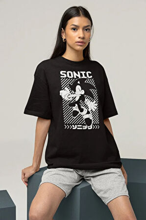 Sonic Çizgi Film Baskılı Unisex Oversize Tişört