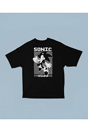 Sonic Çizgi Film Baskılı Unisex Oversize Tişört