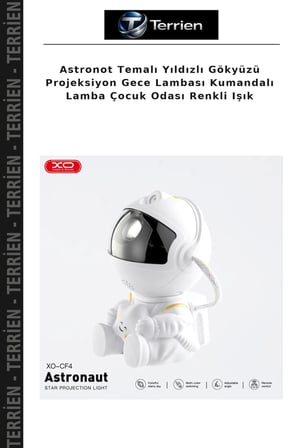 Astronot Temalı Yıldızlı Gökyüzü Projeksiyon Gece Lambası Kumandalı Lamba Çocuk Odası Renkli Işık