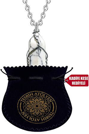 Sertifikalı Çivi Model Doğal Havlit Taşı Kolye - Tel Sargılı