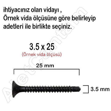 Matkap Uçlu Alçıpan Vidası Siyah Vida 3.5 x 25 MM 100 Adet