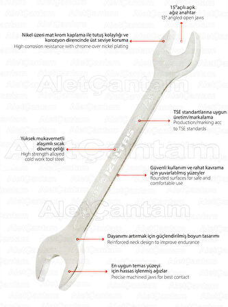 İzeltaş Açık Ağız Anahtar Çatal İki Ağız Açıkağız 14 x 15 MM