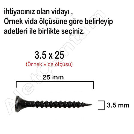 Sivriuçlu Alçıpan Vidası Borazan Siyah Vida 3.5 x 35 MM 100 Adet