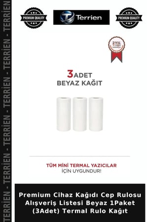 Premium Cihaz Kağıdı Cep Rulosu Alışveriş Listesi Beyaz 1Paket (3Adet) Termal Rulo Kağıt